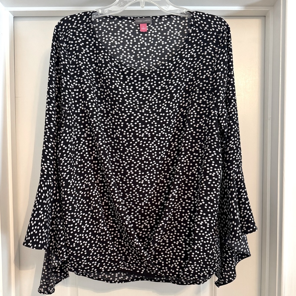 Vince Camuto Top Black w/ White Dots Blouse  Size L